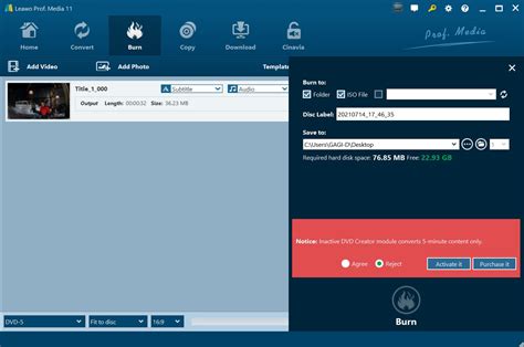 Schermafbeelding van de DVD Creator interface met opties voor het branden van dvd's