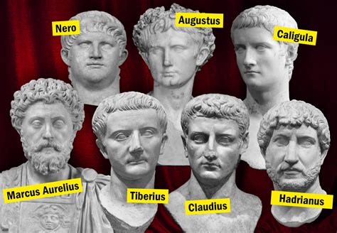 Affiche van de serie Roman Empire met beelden van Romeinse soldaten en keizers.