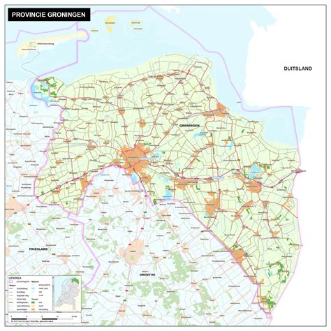 Een kaart van Groningen, met nadruk op het platteland waar de serie zich afspeelt.