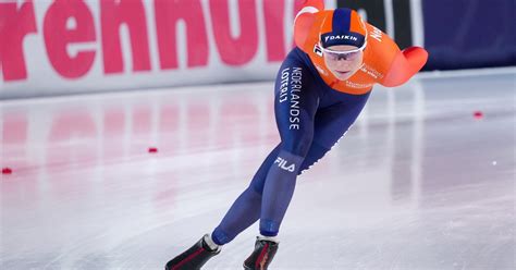 Schema met de deelnemers en starttijden van de 5000 meter schaatsen vrouwen.