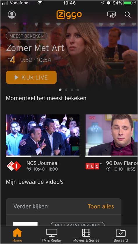 Screenshot van Ziggo GO app met ondertitelingsopties
