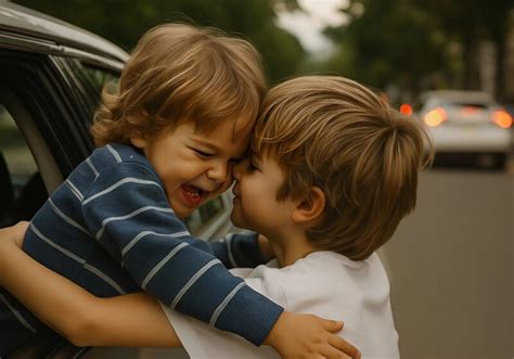 Achtjarige jongen met waterpokken kijkt achterdochtig naar een speelgoedauto.