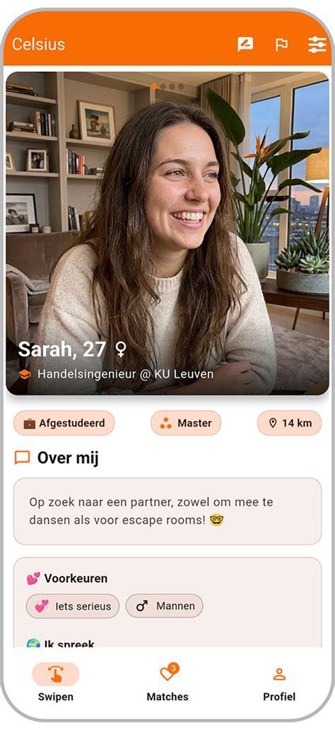 een screenshot van een datingapp met een nep-profiel