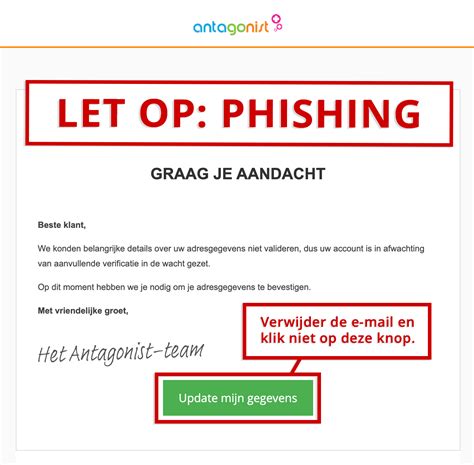 Een voorbeeld van een phishingbericht met een dreigende toon en oproep tot directe actie.