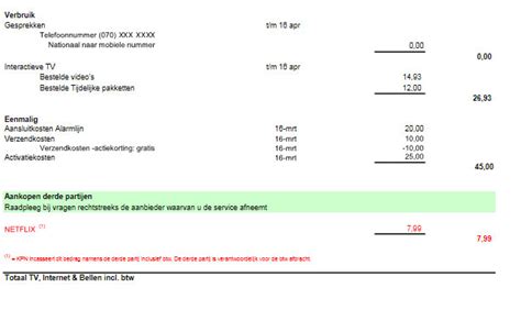 Illustratie van KPN factuur met Netflix vermelding