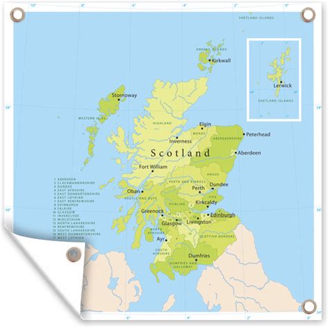 Kaart van Schotland met daarop de Shetlandeilanden gemarkeerd.