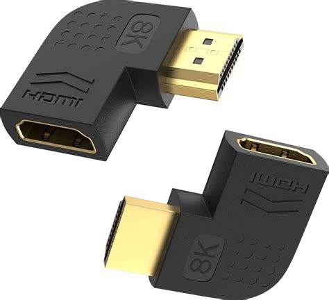 Foto van een haakse HDMI adapter en een draaibare HDMI kabel