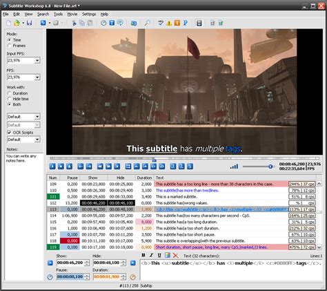 Screenshot van de Subtitle Workshop interface.