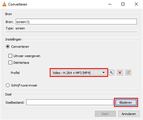 Screenshot van VLC's 'Converteren / Opslaan' venster voor audio-cd's