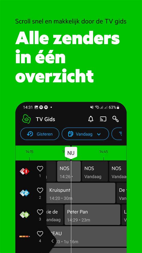 Overzicht van de KPN TV+ App interface met live tv-kanalen en streamingdiensten.