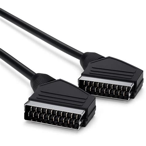 Illustratie van een SCART naar VGA kabel met aan beide uiteinden de connectoren.