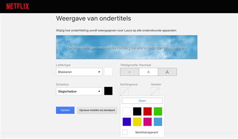Schema dat de weergave van ondertiteling op verschillende zenders en apparaten vergelijkt, met aandacht voor kleurgebruik en volledigheid van tekst.