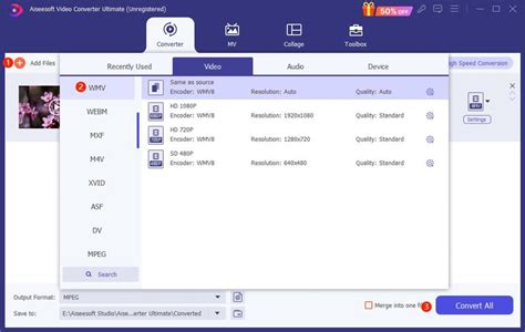 Schermafbeelding van de Aiseesoft Video Converter interface met de conversie-instellingen.