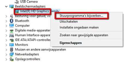 Schermopname van Apparaatbeheer met de optie 'Stuurprogramma bijwerken' geselecteerd