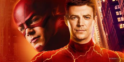 Een afbeelding van Barry Allen als The Flash, die door de stad rent.