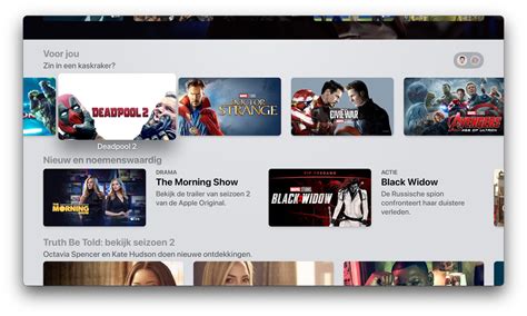 Screenshot van het Android TV-interface met gepersonaliseerde aanbevelingen voor films en series.