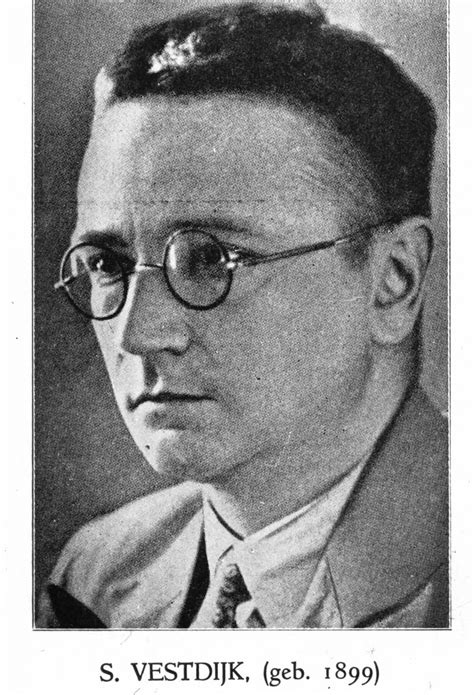 Collage van boekomslagen van Simon Vestdijk, met een portret van de auteur.