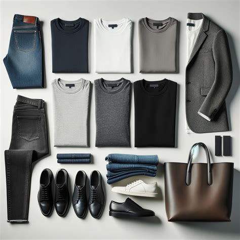 Illustratie van een georganiseerde capsulegarderobe met diverse combinatiemogelijkheden