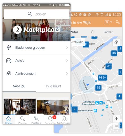 Illustratie van de Marktplaats app op een Android-telefoon