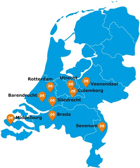 Kaart van Nederland met de locaties van Pathé bioscopen