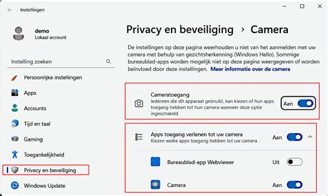 Schema van privacy-instellingen voor camera-toegang in Windows 10