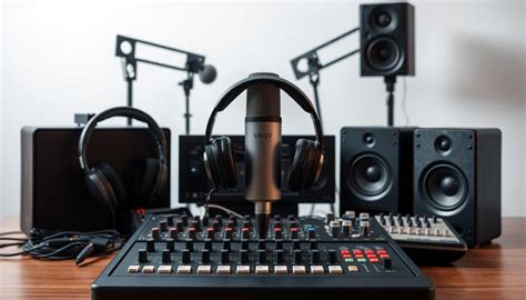 Diverse audioapparatuur, waaronder luidsprekers en microfoons