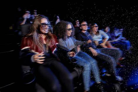 Illustratie van de dynamische effecten in een 4DX-zaal, zoals bewegende stoelen en speciale weereffecten.