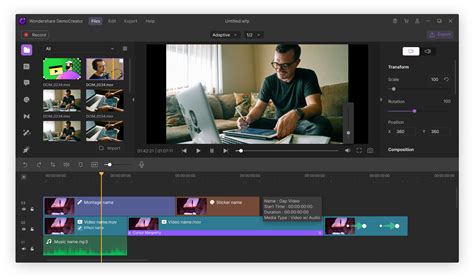 Screenshot van de Wondershare DemoCreator interface, die schermopname en audio-instellingen toont.