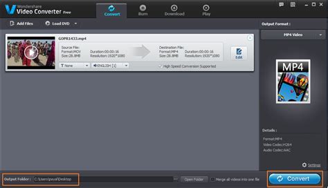 Screenshot van een video conversie software interface, met opties voor formaat en codec selectie