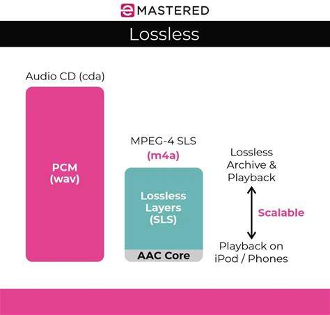 Schema dat het verschil tussen lossy en lossless audio uitlegt, met vermelding van datagebruik en audiokwaliteit.