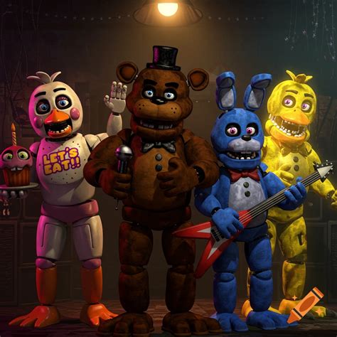 De belangrijkste animatronic karakters: Freddy, Bonnie, Chica, Foxy
