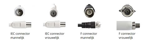 Overzicht van verschillende coax connectoren (F-connector, IEC-connector)