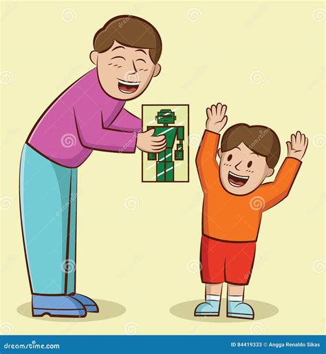 Illustratie van een vader die actief betrokken is bij schoolactiviteiten van zijn kinderen, zoals het helpen bij een knutselproject.