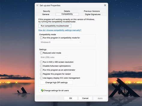 Visuele uitleg van de compatibiliteitsinstellingen in Windows, gericht op het uitvoeren van programma's in een specifieke modus.