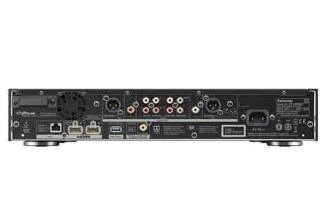Detailfoto van de Panasonic DP-UB9000 Blu-ray speler, met nadruk op het aluminium design en de aansluitingen.