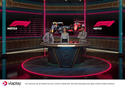 foto van de Viaplay F1 studio met presentatoren en analisten