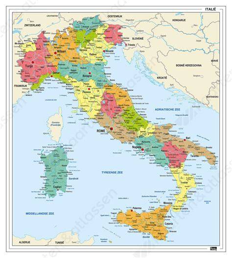 Kaart van Italië met markering van de regio's die in de serie worden bezocht
