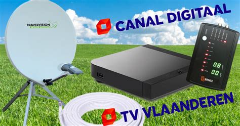 Afbeelding van de Canal Digitaal Recreatieset opgesteld op een camping