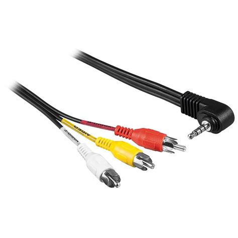 Illustratie van een composiet A/V kabel met kleurgecodeerde aansluitingen