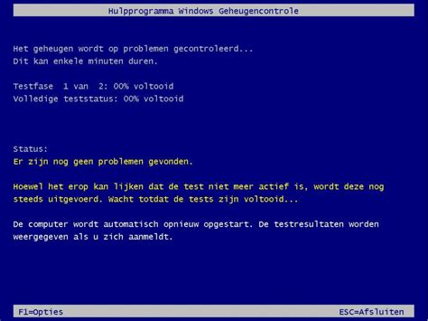 Screenshot van de Windows Geheugencontrole tool.