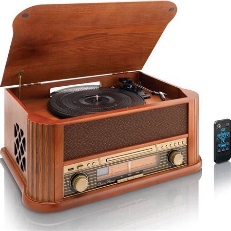 Illustratie van een platenspeler met ingebouwde speakers