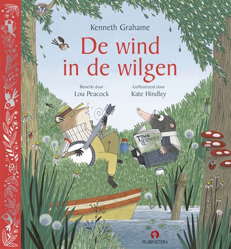 Illustratie van de hoofdpersonages uit Wind in de Wilgen: Mol, Rat, Das en Pad.