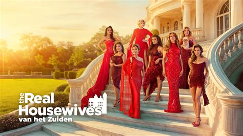 Illustratie van de hoofdpersonages van Desperate Housewives met een suggestieve achtergrond van een idyllische buitenwijk.