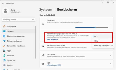 Screenshot van de instellingen van de