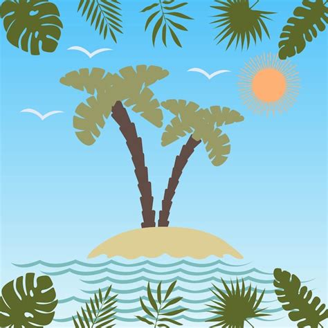 Illustratie van een tropisch eiland met twee naakte silhouetten, die de kern van het programma symboliseren.