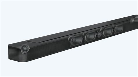 Illustratie van een soundbar met omhoog gerichte speakers die geluid naar het plafond sturen voor een Dolby Atmos-effect.