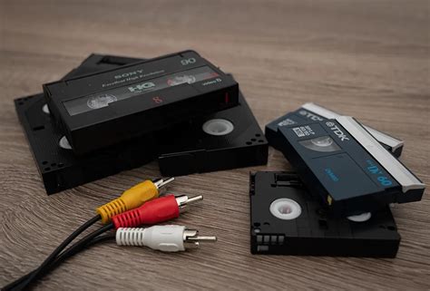 Illustratie van verschillende soorten videobanden (VHS, Video8, MiniDV)