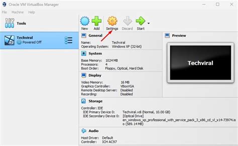 Screenshot van de instellingen van een virtuele machine in VirtualBox