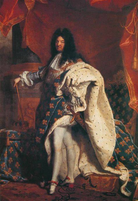 Portret van Lodewijk XIV in schoenen met hoge hakken.