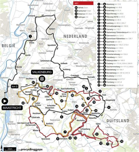 Visuele weergave van het parcours van de Amstel Gold Race met de Cauberg als laatste klim.